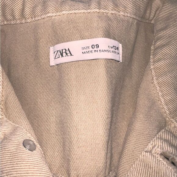 Zara Full Length Denim Overall Long Sleeve Wide Legs Buttons Tan Girls Size 09 - Picture 6 of 7